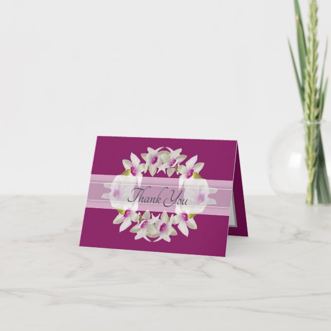 Modern Elegant Vit Orkidé Lei Blommig Tacksamhet Tack Kort (Framsida)
