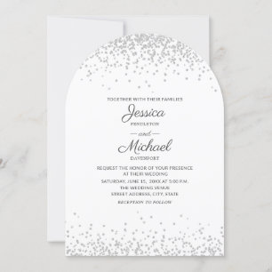 Modern Elegant Vit Silver Glitter Båge Bröllop Inbjudningar