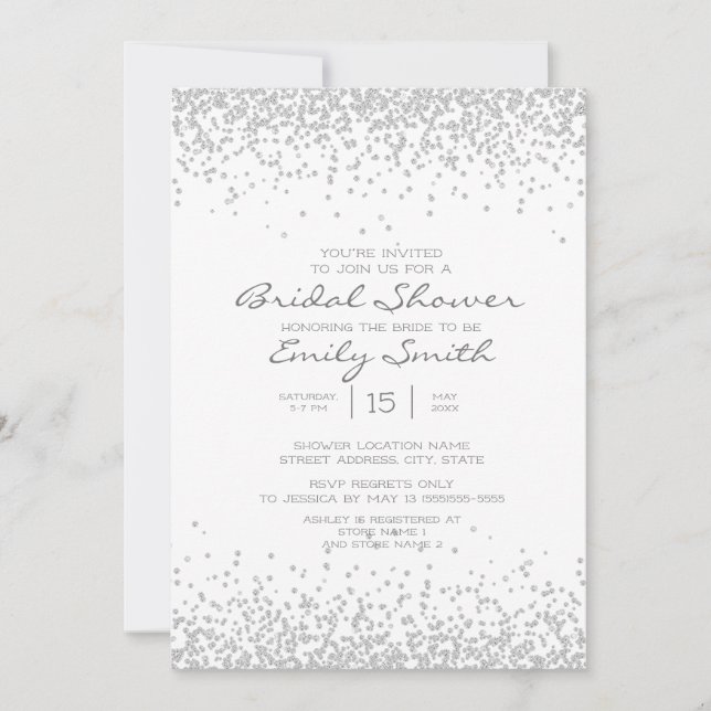 Modern Elegant Vit Silver Glitter Bröllopsdusch Inbjudningar (Framsida)