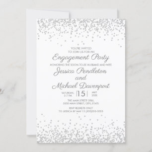 Modern Elegant Vit Silver Glitter Förlovningsring Inbjudningar