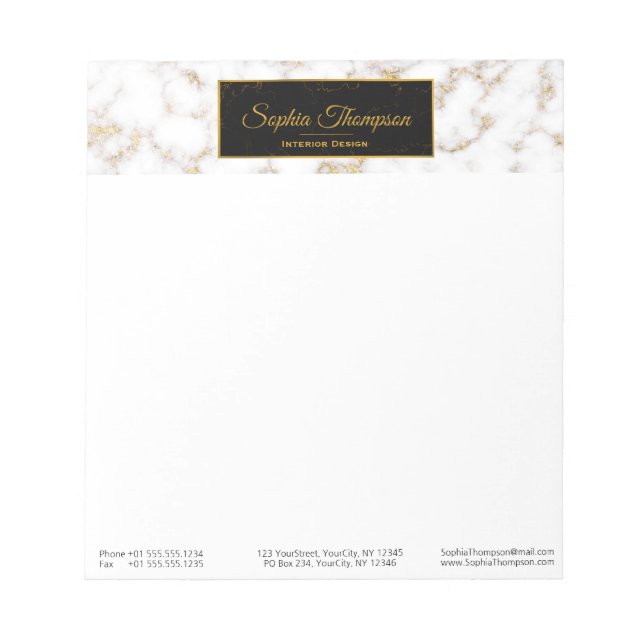 Modern Elegant Vita Guld Marble Namn - Antecknings Anteckningsblock (Framsida)