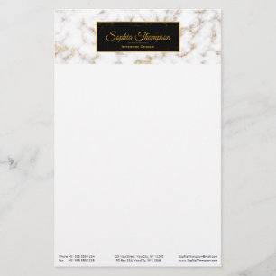 Modern Elegant Vita Guld Marble Namn - Stationery Brevpapper