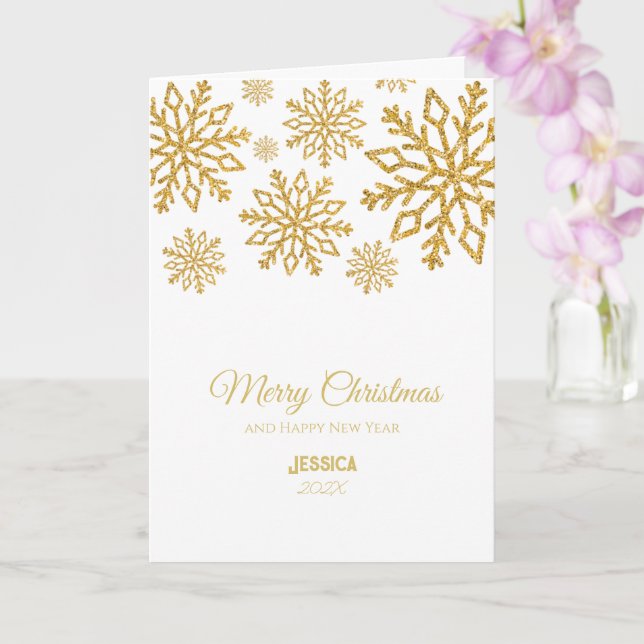 Modern Elegant Vita och Guld God jul Kort (Orkide)