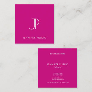 Modern Elegant Viva Magenta Monogram Första Boksta Fyrkantigt Visitkort