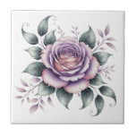 Modern elegant watercolor beautiful lavender rose kakelplatta<br><div class="desc">This modern and elegant watercolor artwork features a stunning lavender rose surrounded by delicate green leaves. The rose, painted in soft, graceful strokes, showcases a blend of subtle purples and gentle lilac hues, creating a sense of serenity and sophistication. The translucent layers of watercolor give it a dreamy, ethereal quality,...</div>