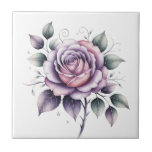 Modern elegant watercolor beautiful lavender rose kakelplatta<br><div class="desc">This modern and elegant watercolor artwork features a stunning lavender rose surrounded by delicate green leaves. The rose, painted in soft, graceful strokes, showcases a blend of subtle purples and gentle lilac hues, creating a sense of serenity and sophistication. The translucent layers of watercolor give it a dreamy, ethereal quality,...</div>
