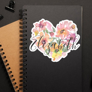 Modern Elegant Watercolor Blommigt Black Monogram Klistermärken