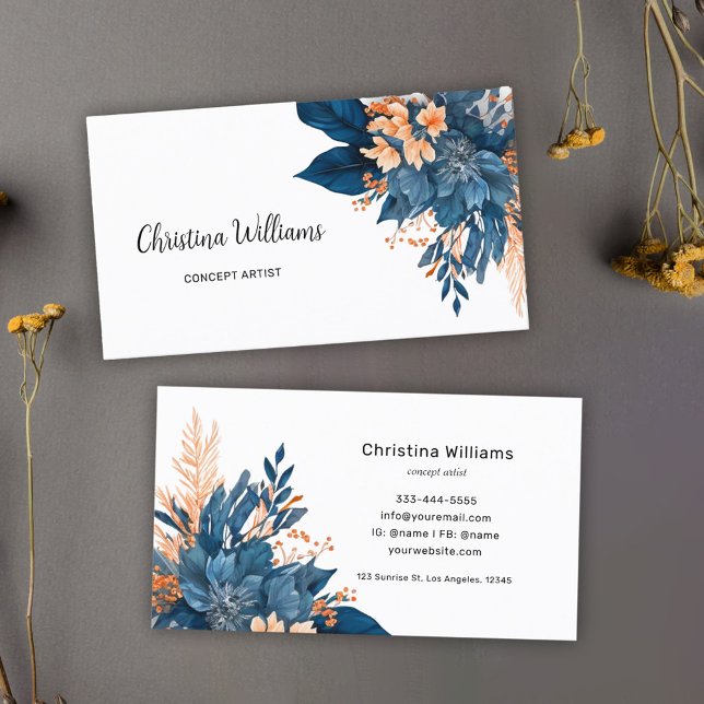 Modern Elegant Watercolor Blommigt Marknadsföring Visitkort (Modern Elegant Watercolor Floral Marketing Business Card)