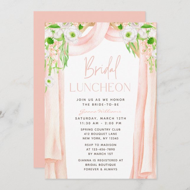 Modern Elegant Watercolor Blommigt Möhippa Luncheo Inbjudningar (Fram/baksida)