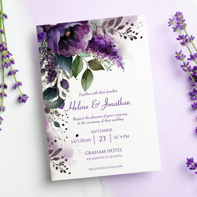 Modern Elegant Watercolor Blommigt Vår bröllop Inbjudningar (Modern Elegant Watercolor Floral Spring Wedding Invitation)