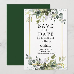 Modern Elegant Watercolor Botanical Grey Guld Spara Datumet