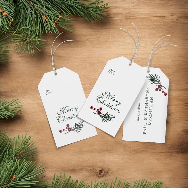 Modern Elegant Watercolor Gräs jul Presentetikett (Modern Elegant Watercolor Pine Christmas Gift Tags)