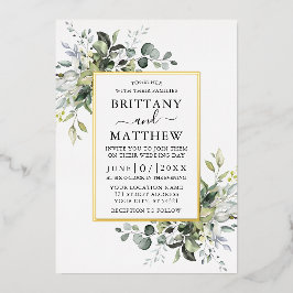 Modern Elegant Watercolor Greenery Bröllop Guld