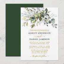 Modern Elegant Watercolor Greenery Bröllop Guld