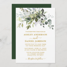 Modern Elegant Watercolor Greenery Guld Bröllop
