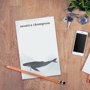 Modern Elegant Watercolor Humpback Whale Post-it Block