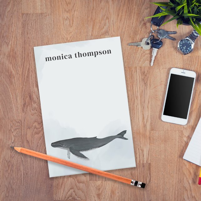 Modern Elegant Watercolor Humpback Whale Post-it Block (Skapare uppladdad)