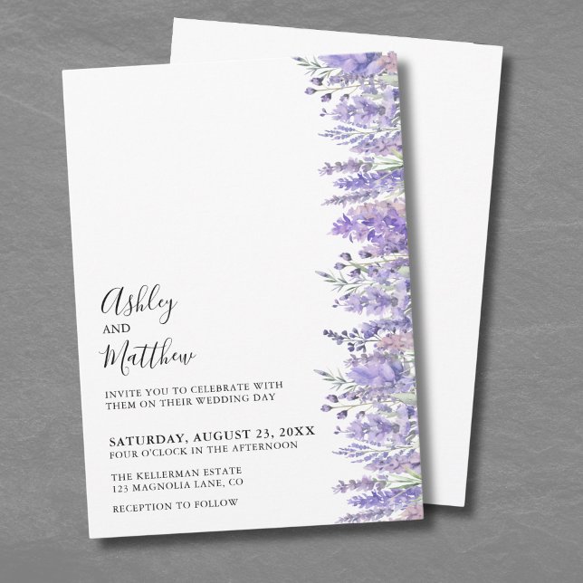 Modern Elegant Watercolor Lila Blommigt Bröllop Inbjudningar (Modern Elegant Watercolor Lavender Floral Wedding Invitation)