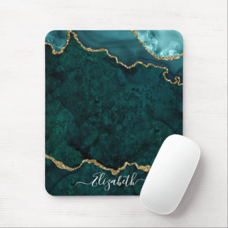 Modern Elegant Watercolor Marble Geode Teal Guld Musmatta