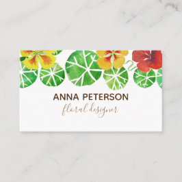 Modern Elegant Watercolor Nasturtium Flowers Visitkort