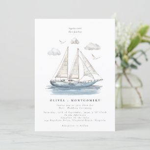 Modern Elegant Watercolor Sailing Yacht Bröllop Inbjudningar