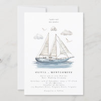 Modern Elegant Watercolor Sailing Yacht Bröllop