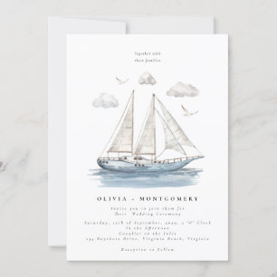 Modern Elegant Watercolor Sailing Yacht Bröllop Inbjudningar