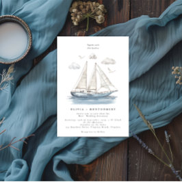 Modern Elegant Watercolor Sailing Yacht Bröllop Inbjudningar