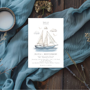 Modern Elegant Watercolor Sailing Yacht Bröllop Inbjudningar