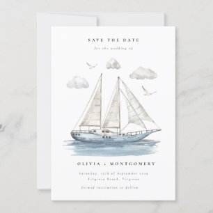Modern Elegant Watercolor Sailing Yacht Inbjudningar