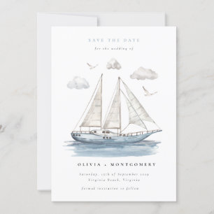 Modern Elegant Watercolor Sailing Yacht Inbjudningar