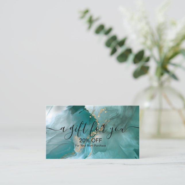 Modern Elegant Watercolor Teal och Guld Rabatt (Stående Fram)