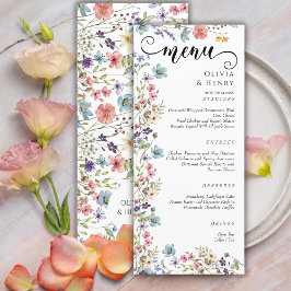 Modern Elegant Watercolor Wildblommor Bröllop Meny