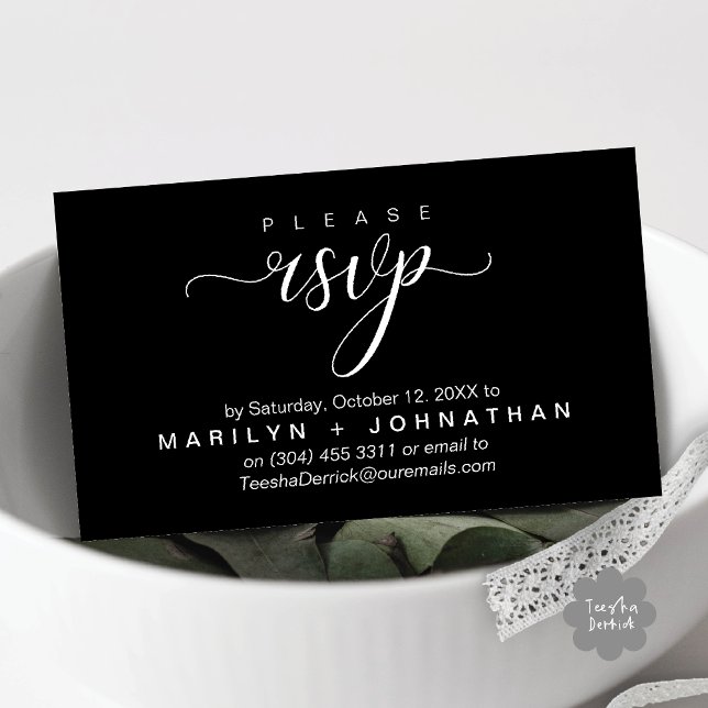 Modern Elegant Webbplats för Bröllopsinbjudan och  Tilläggskort (Modern Classy RSVP Wedding Website Reminder Enclosure Card Classy Black White)