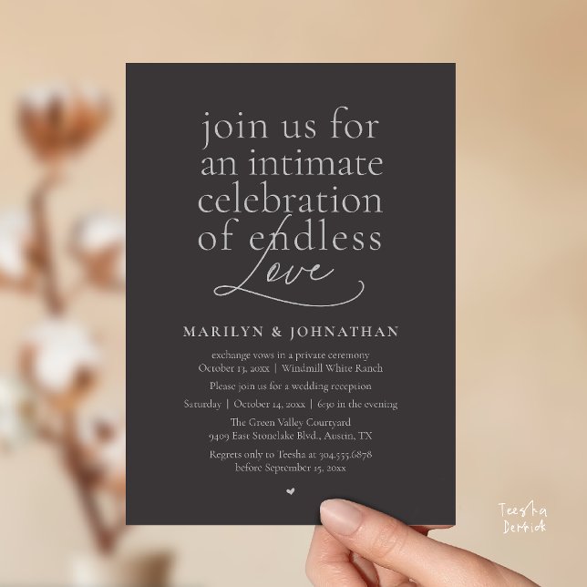 Modern Elegant Wedding, Endless Love, Reception Inbjudningar (Modern Elegant Wedding, Endless Love, Reception Dinner Invitation Card in Charcoal Grey Silver)