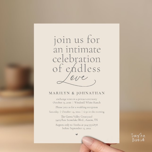 Modern Elegant Wedding, Endless Love, Reception Inbjudningar (Modern Elegant Wedding, Endless Love, Reception Dinner Invitation Card in Dark Grey Cream)