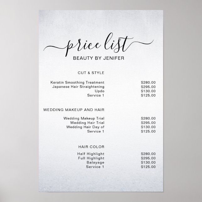 Modern Elegant White Beauty Salon pris List Poster (Framsidan)