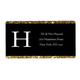 Modern Elegant White Black Guld Monogram Initial Fraktsedel