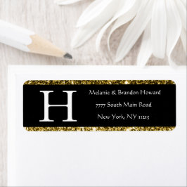 Modern Elegant White Black Guld Monogram Initial Returadress Etikett