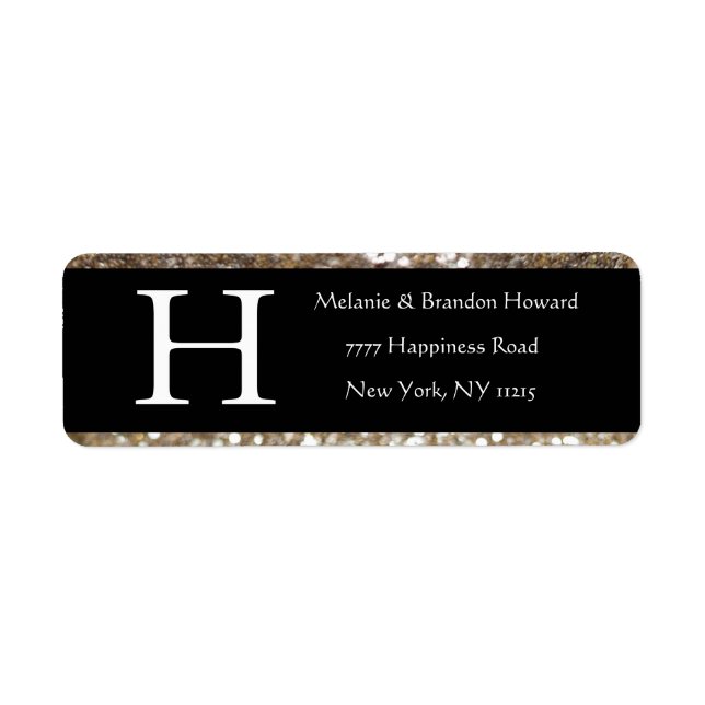 Modern Elegant White Black Guld Monogram Initial Returadress Etikett (Framsidan)