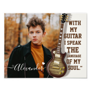 Modern Elegant White Electric Guitar Photo & Namn Fototryck