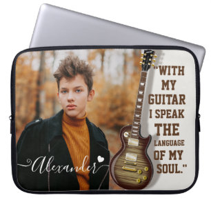 Modern Elegant White Electric Guitar Photo & Namn Laptop Fodral