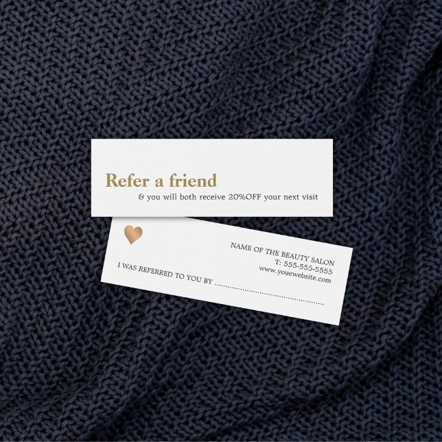 Modern Elegant White Faux Guld Beauty Referral Litet Visitkort (Skapare uppladdad)