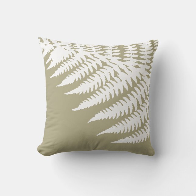 Modern Elegant White Fern Beige Kudde (Framsida)
