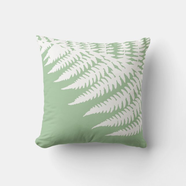 Modern Elegant White Fern Light Sage Grönt Kudde (Framsida)