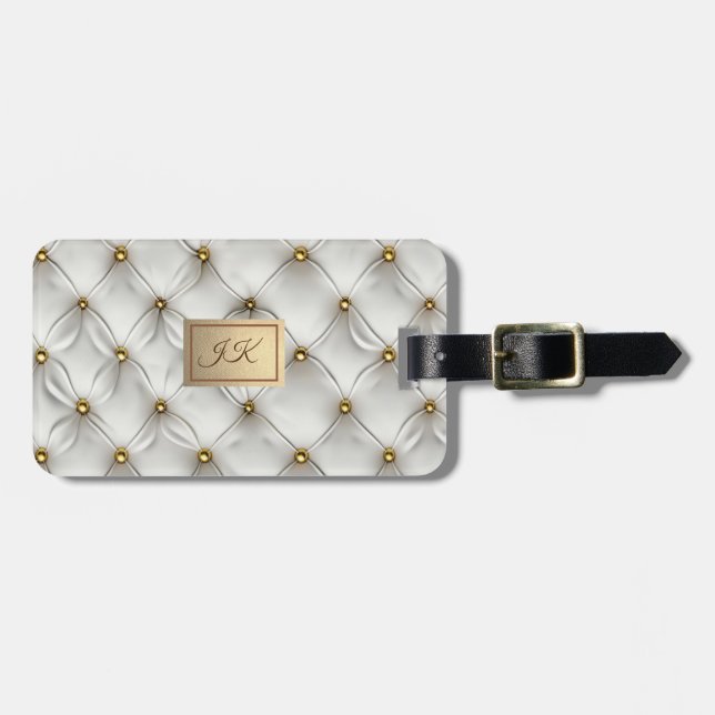 Modern Elegant White Leather Tufted Gold Bagagebricka (Horisontell Framsida)
