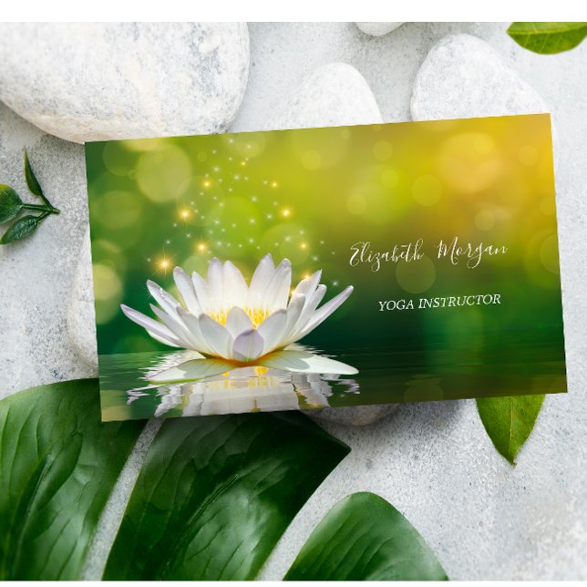 Modern Elegant White Lotus Guld Yoga Instructor Visitkort (Skapare uppladdad)