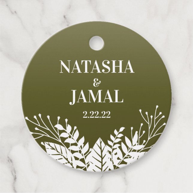 Modern Elegant White Löv, Oliv grönt Gåvor Etiketter (Framsida)