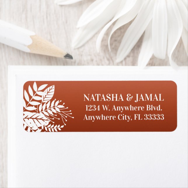 Modern Elegant White Löv, Red Terracotta Returadress Etikett (Insitu)