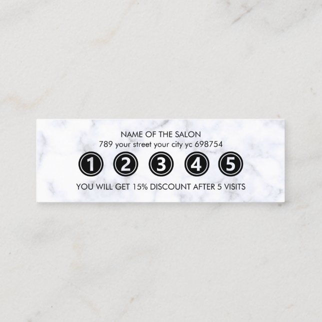 Modern Elegant White Marble Beauty Salon Lojalitetskort (Baksida)